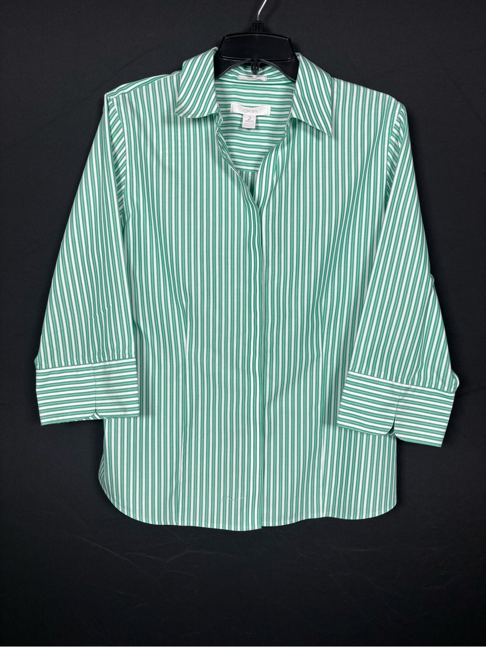 Chico's Mint Green Striped Button-Down Shirt - Picture 2 of 6